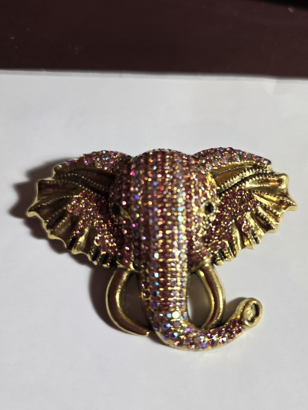 Gold-Tone Pink Crystal Elephant Brooch 2.5 Inches New
